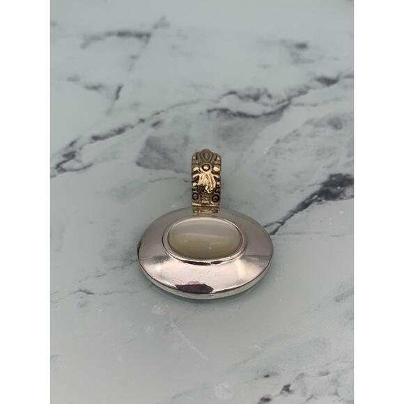 Vintage Monet Silver & Gold Tone W Cabochon Slider / Pendant - Picture 2 of 5